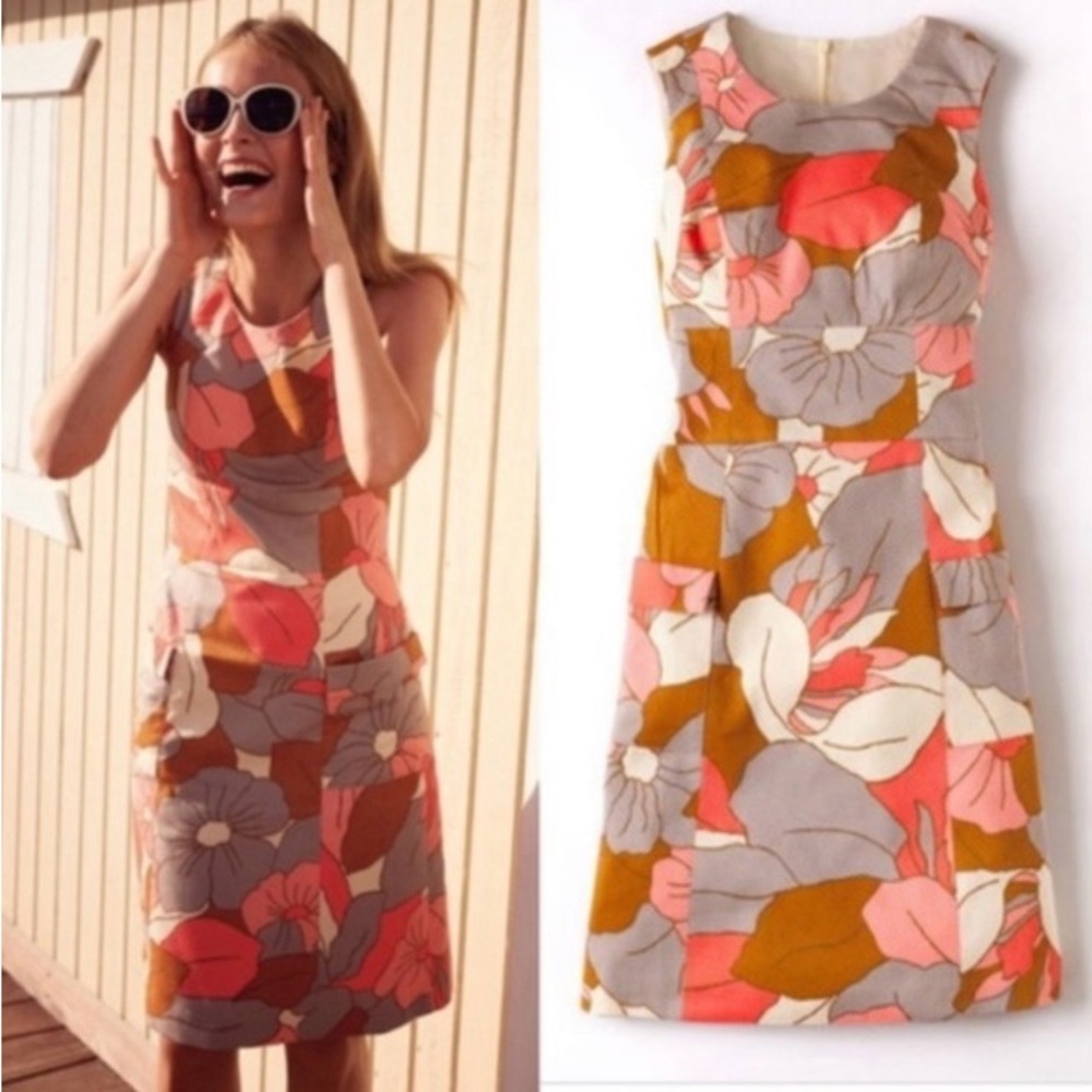 Boden Pink and Orange Sleeveless Sheath Dress